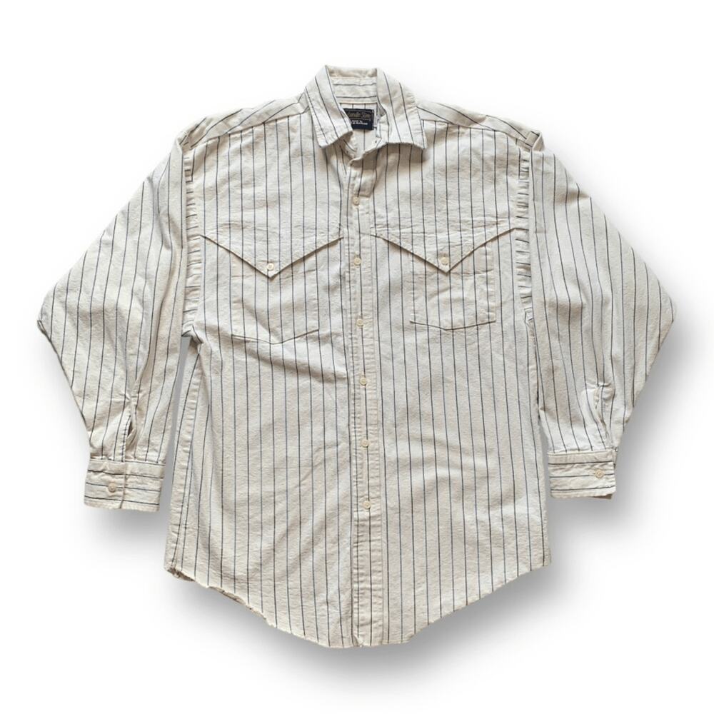 Vintage Panhandle Slim Western Shirt Small White Blue Vertical Stripe Cowboy